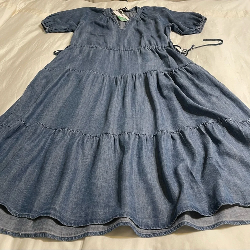 CASSIE CALVA chambray denim DRESS Midi‎ Blue Dress M - Picture 2 of 12
